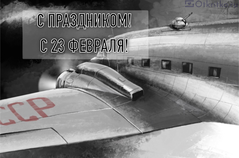 Открытка с частью черно-белого самолета с надписью СССР