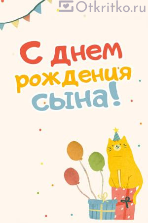 Картинка "С днем рождения Сына", с изображением кота 300x450