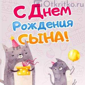 С днем рождения Сына - позитивная поздравительная открытка с котиками 300x300