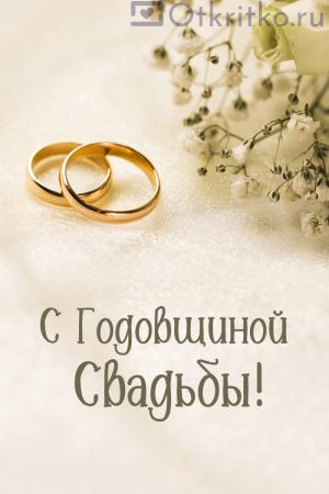 Открытка С Годовщиной Свадьбы, с красивой надписью, кольцами и розами 300x450